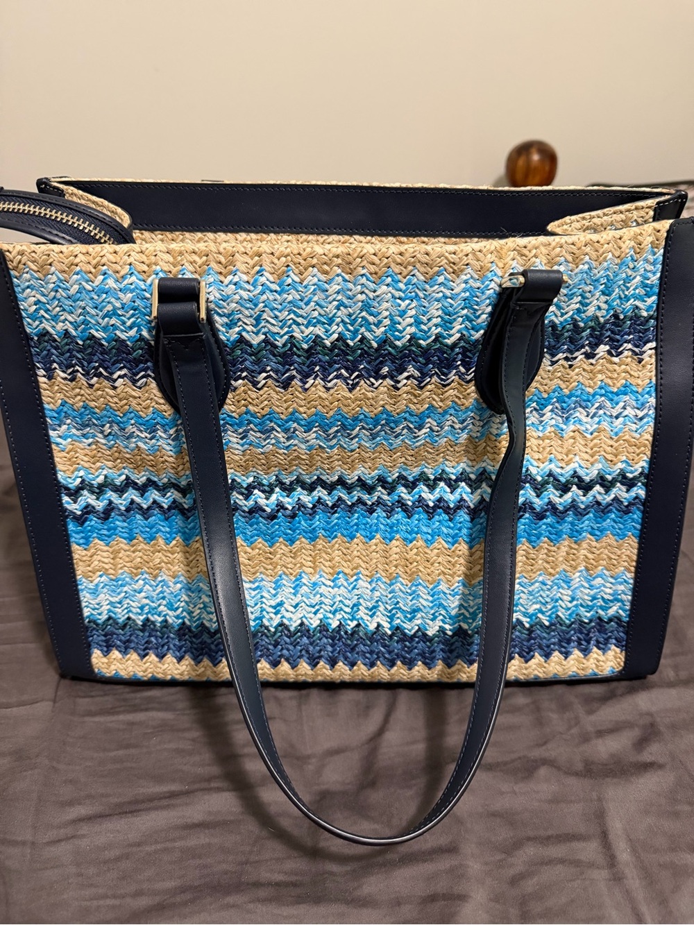 kate spade Navy and Blue Striped Straw Tote - Picture 5 of 9
